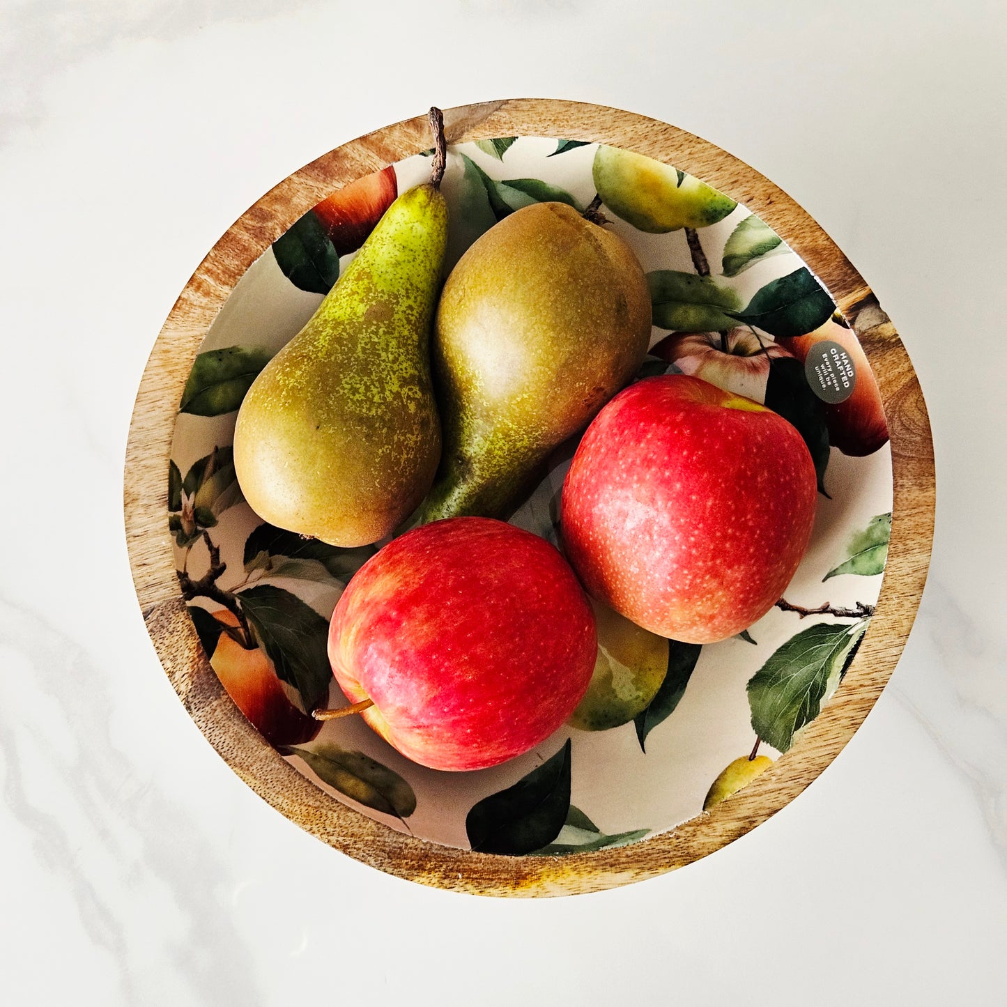 Handcrafted Mango Wood Bowl - Apple & Pears