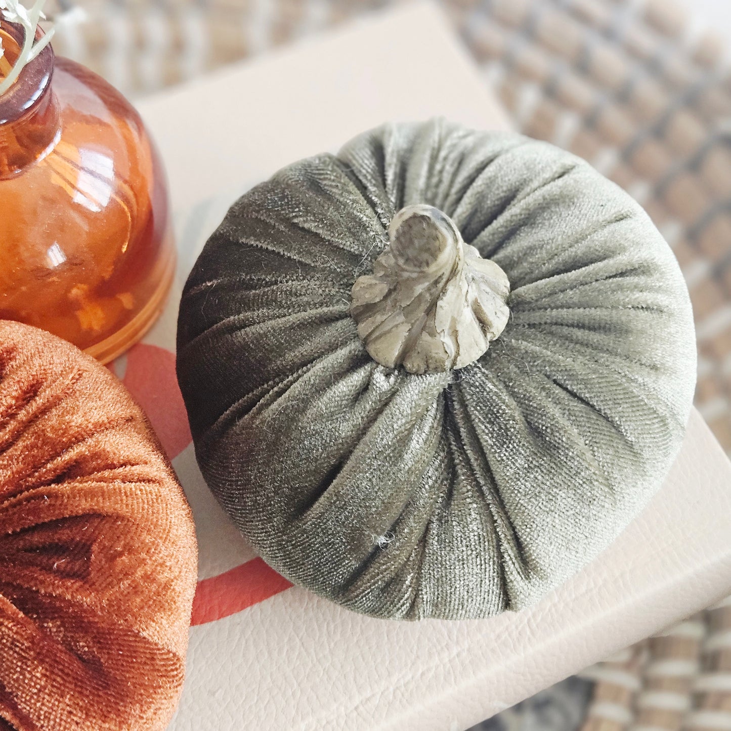 Small Emerald Green Velour Pumpkin| Luxury Autumn Pumpkin Decoration