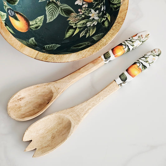 orange mango wood spoon and fork set handcrafted tableware