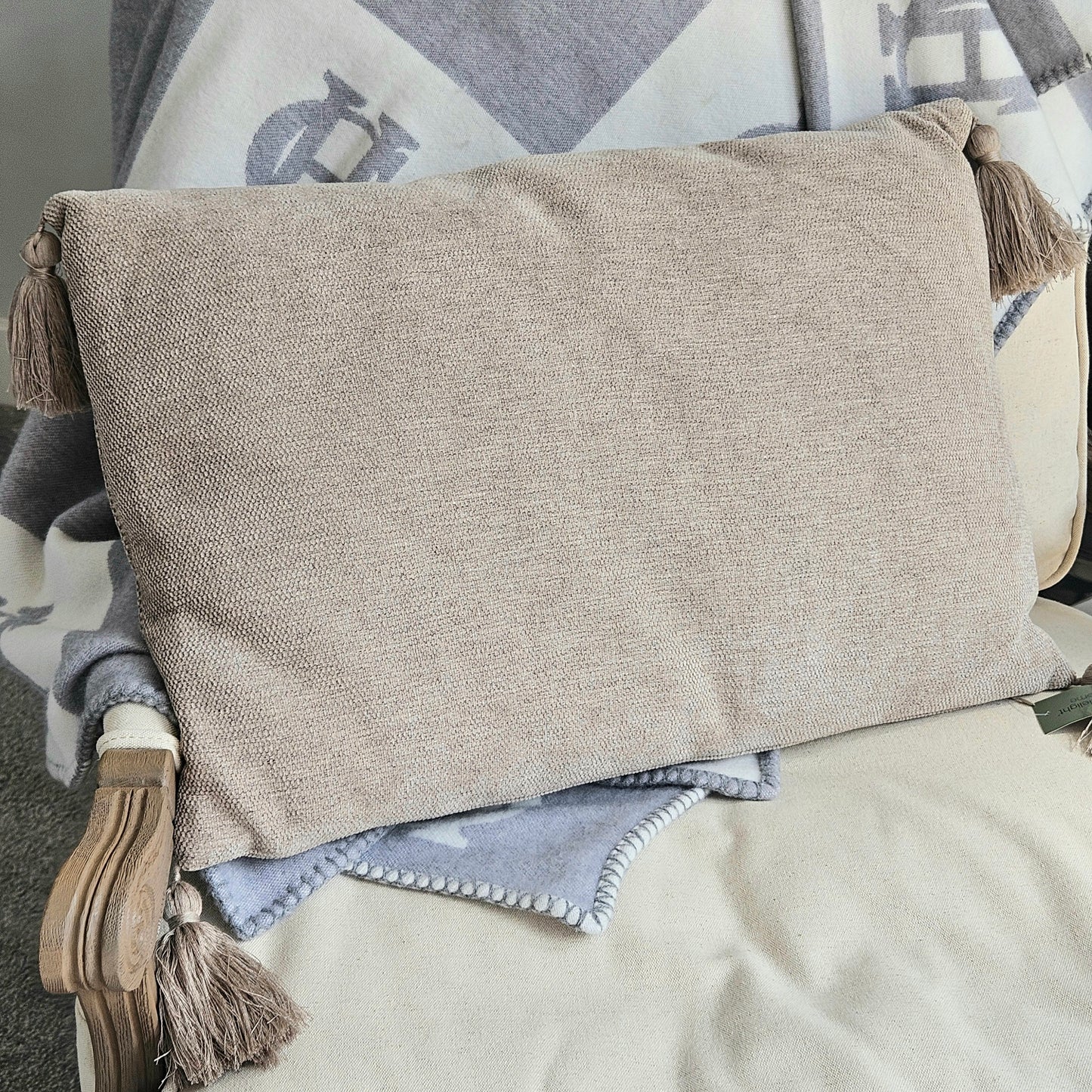 Cream Tasselled Rectangular Cushion