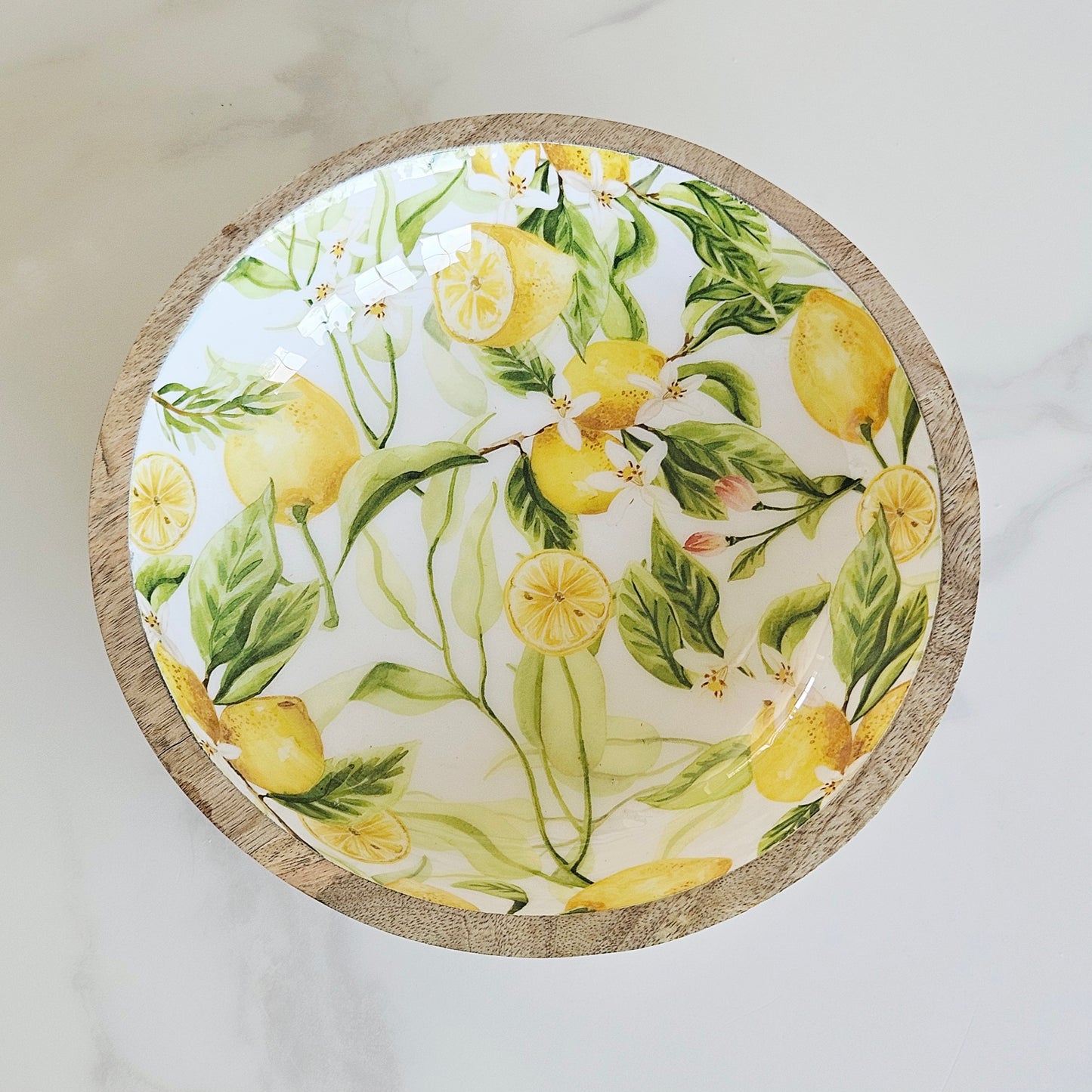 Lemon Enamel Mango Wood Bowl 25cm