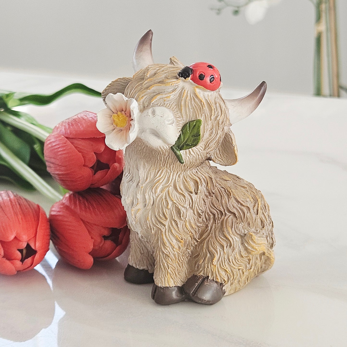 Highland Cow With Flowers