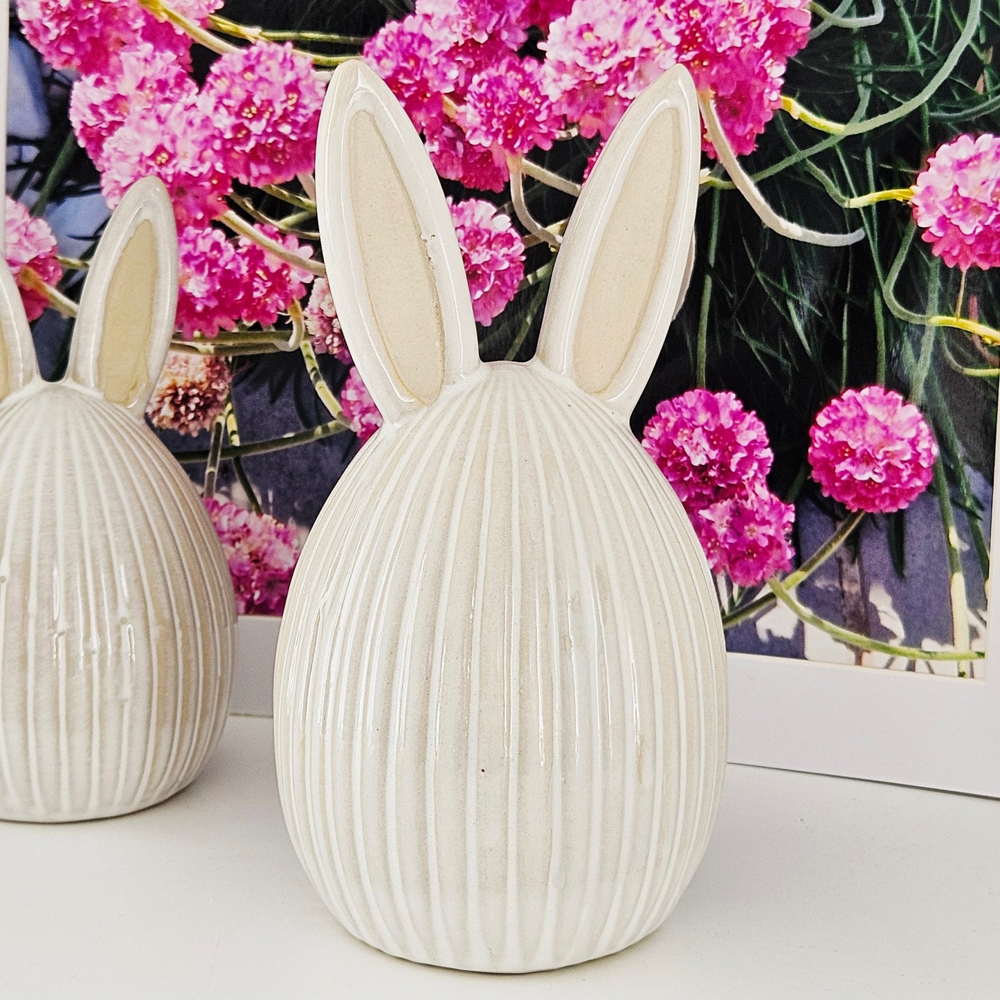bunny ceramic ornament with ribbed details and bunny ears 17cm