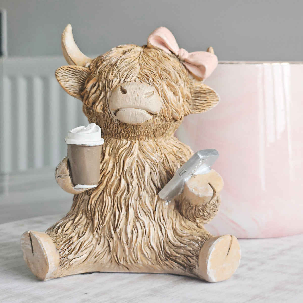 Coffeeholic Highland Cow Ornament 11cm