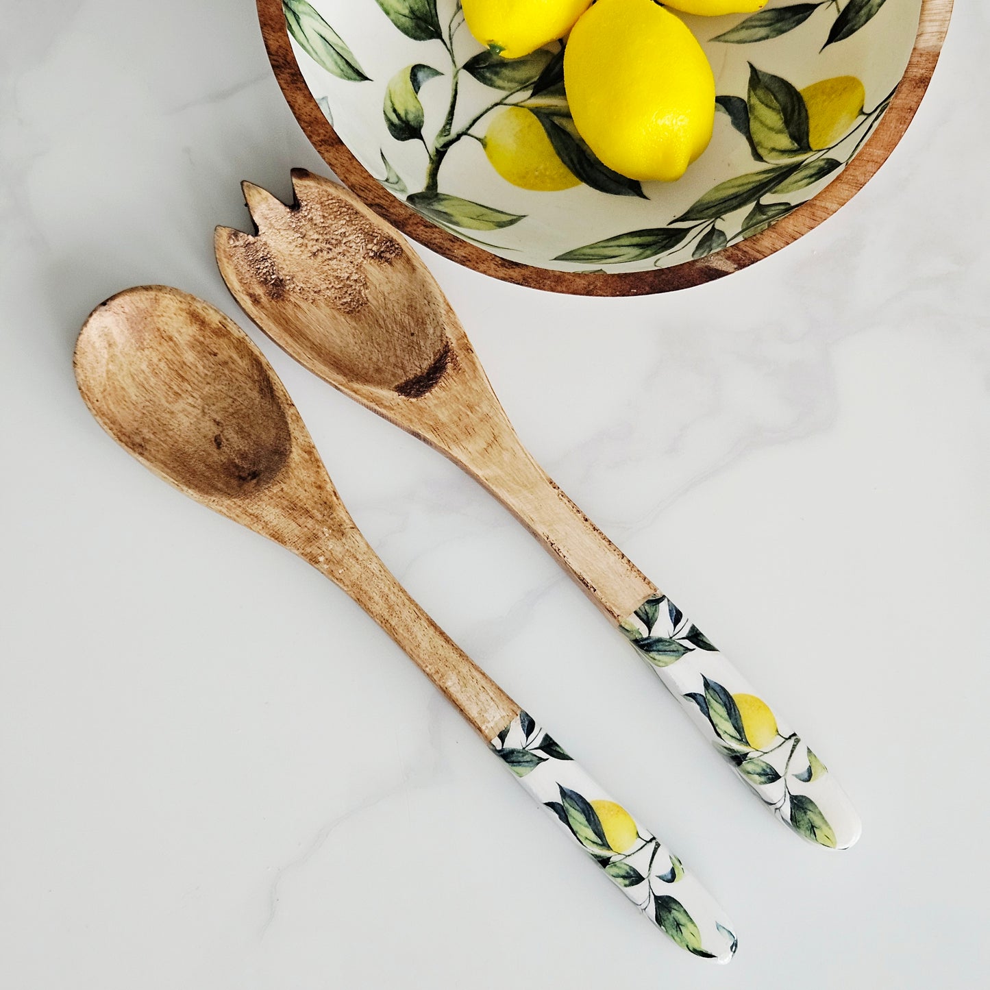 lemon mango wood large fork and spoon handcrafted tableware