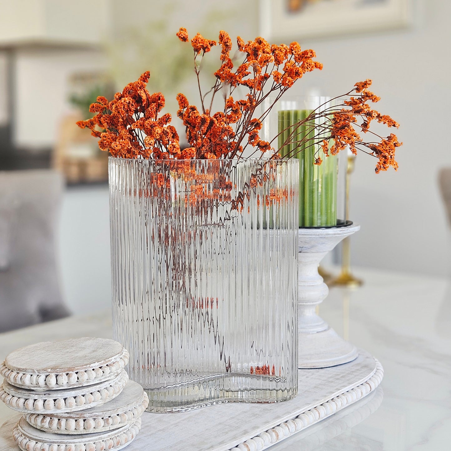 Clear Ribbed Glass Vase | Decorative Glass Flower Vase