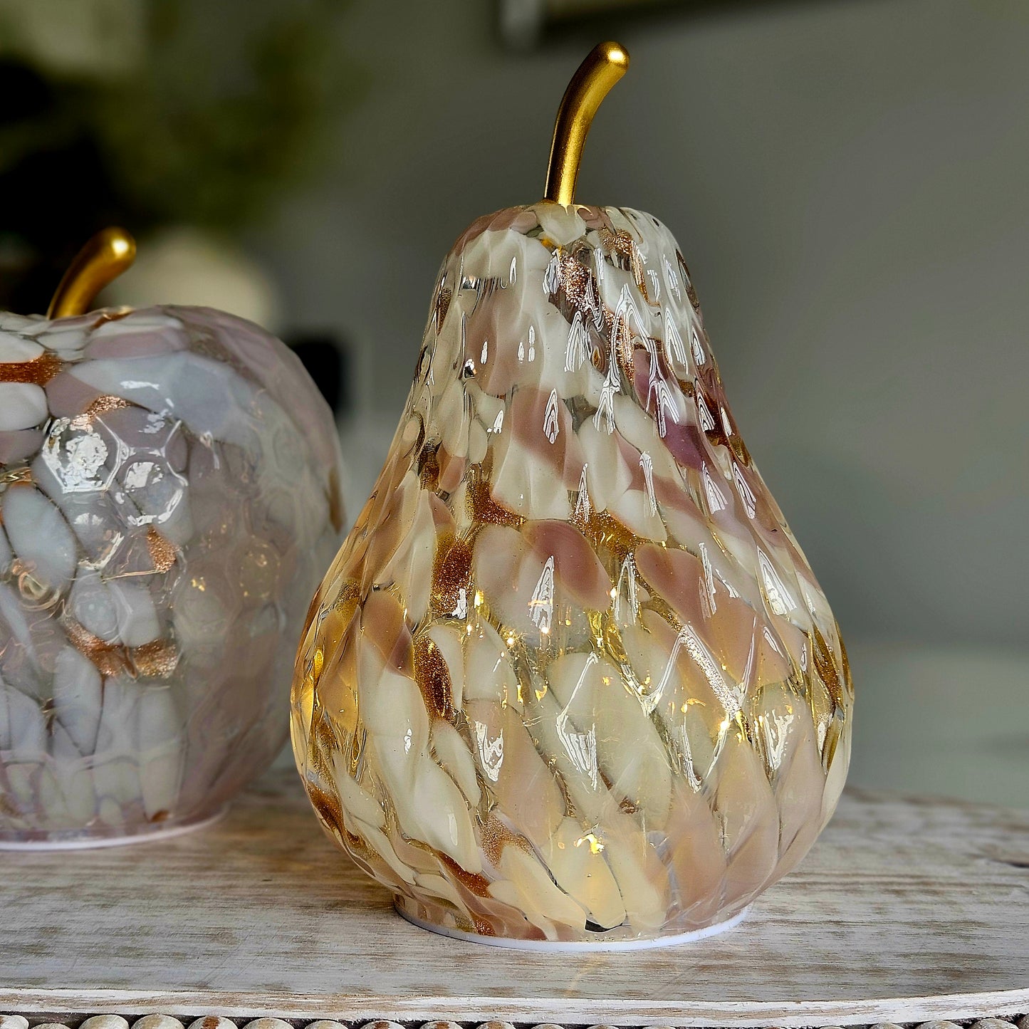 Pink LED Spotted Glass Pear Ornament | Decorative LED Home Décor