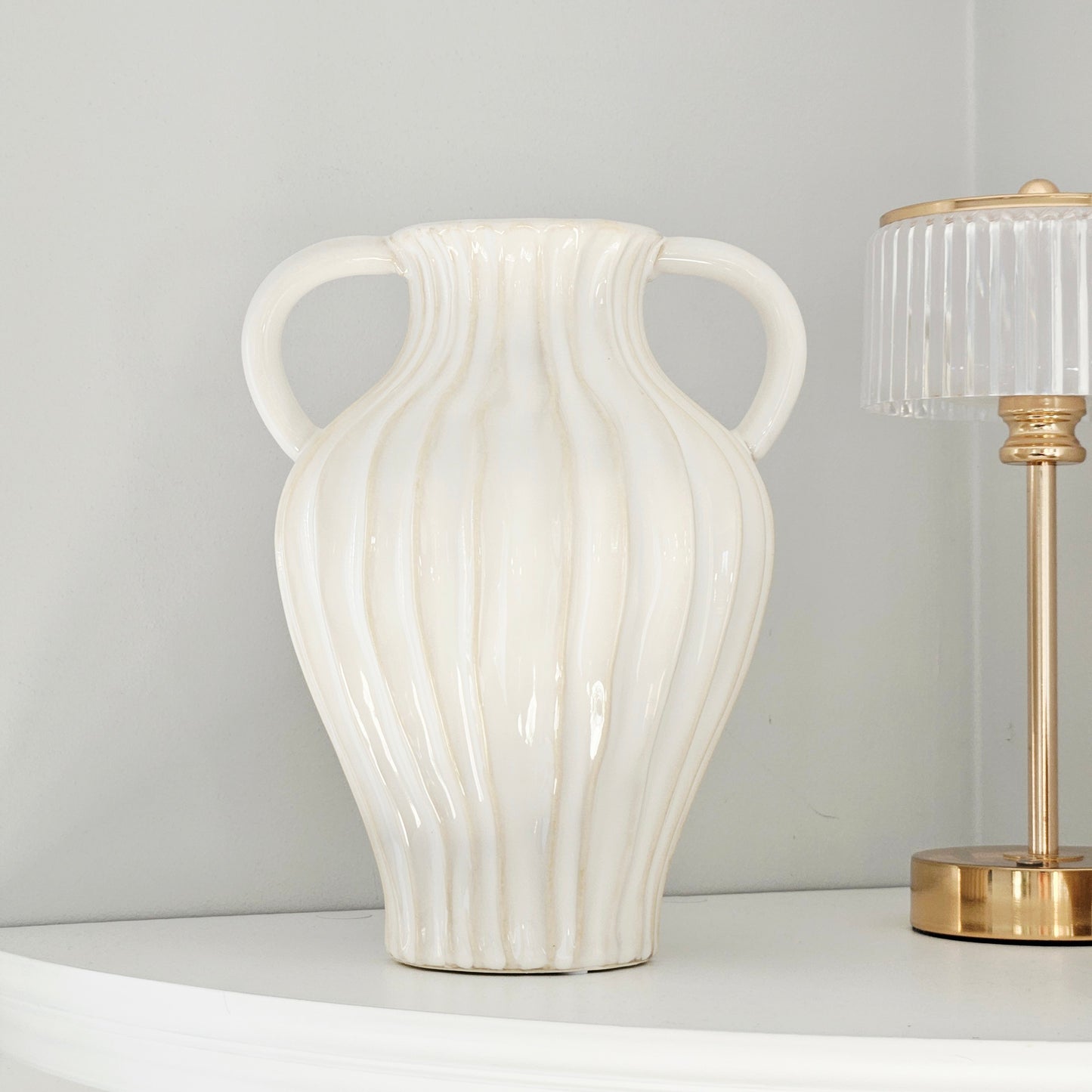 Ruffled Cream Stoneware Vase