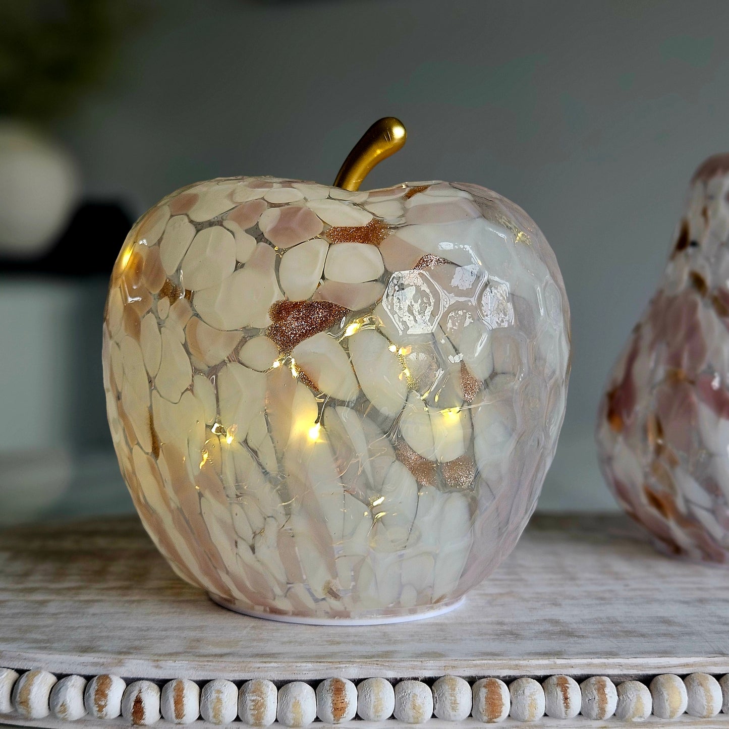 Pink LED Spotted Glass Apple Ornament | Decorative LED Home Décor