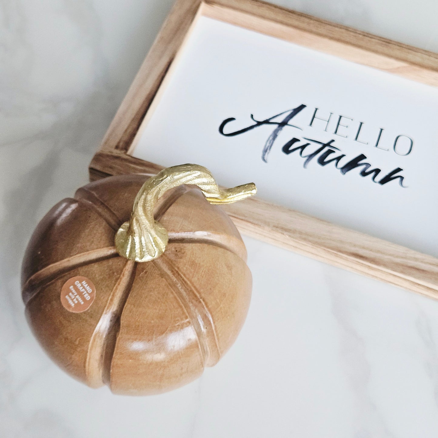 Pumpkin Ornament - Mango Wood with Metal Stem