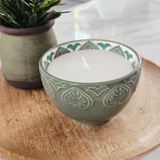 Ceramic Candle - Meze Green 10cm in ceramic pot