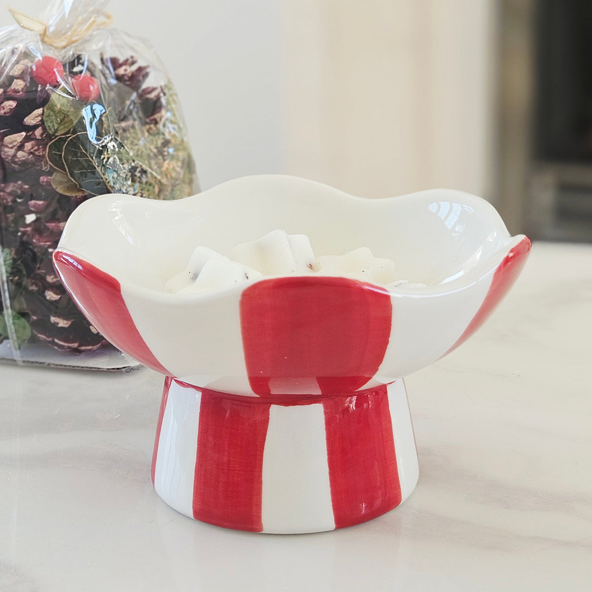 Red & White Striped Christmas Candy Bowl | 15cm