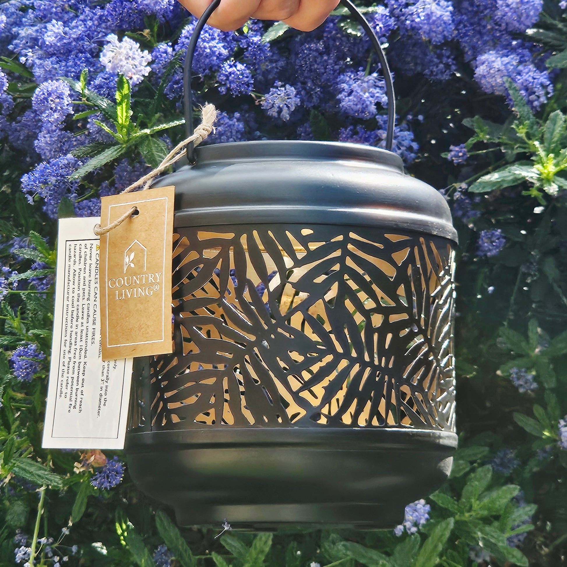 country living black metal lantern with handle and gold inside 17.5cm