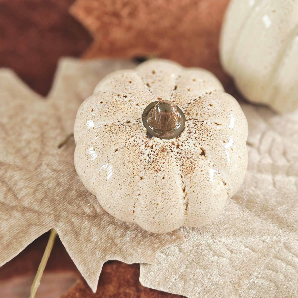 Beige Ceramic Pumpkin Decoration | Autumn & Halloween Decor