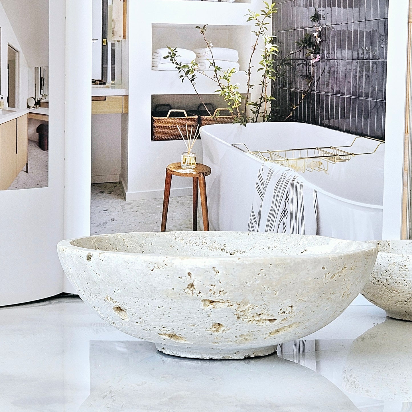 earthy tone with rough feel hestia travertine decorative 15cm bowl