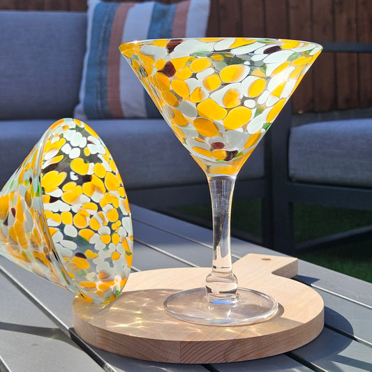 large citrus orange martini glass with patterned design all over