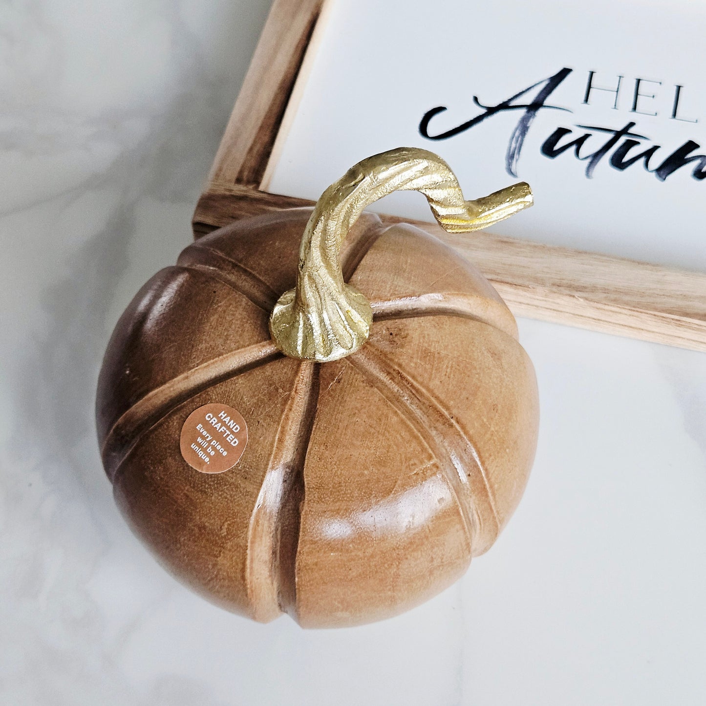 Pumpkin Ornament - Mango Wood with Metal Stem