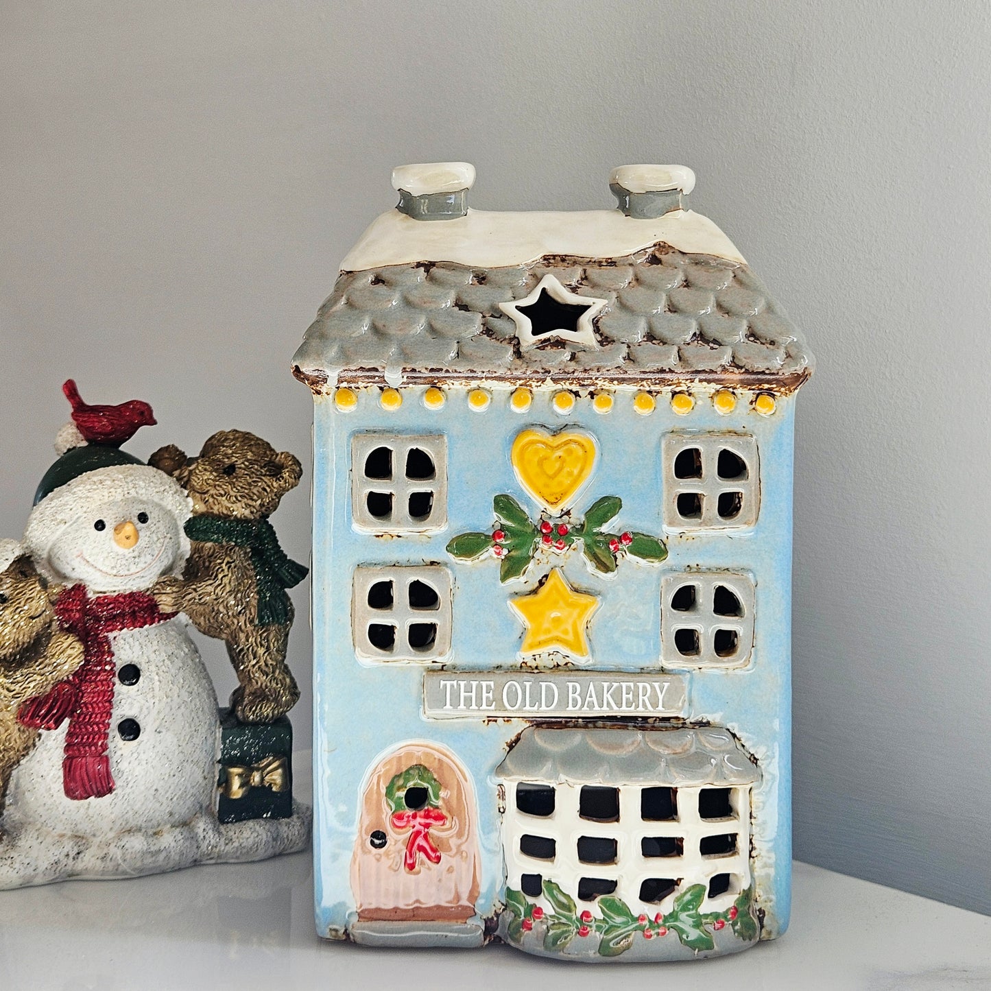 Christmas Old Bakery Shop Stoneware Candle Holder