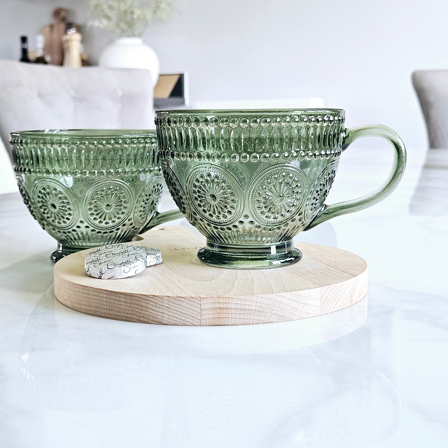 Green Pressed Glass Mug Set Of 2