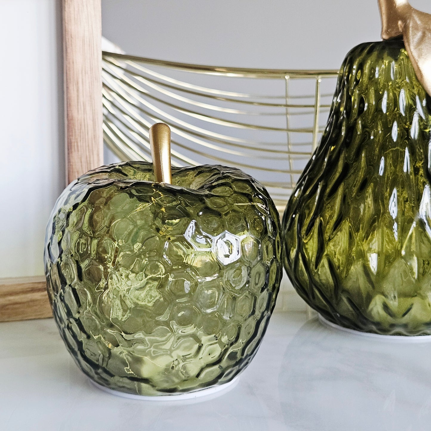 Apple led green ornament with glass and gold core