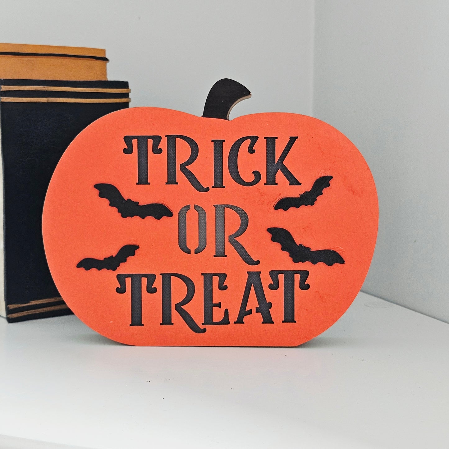 Orange Wood Led Trick Or Treat Pumpkins