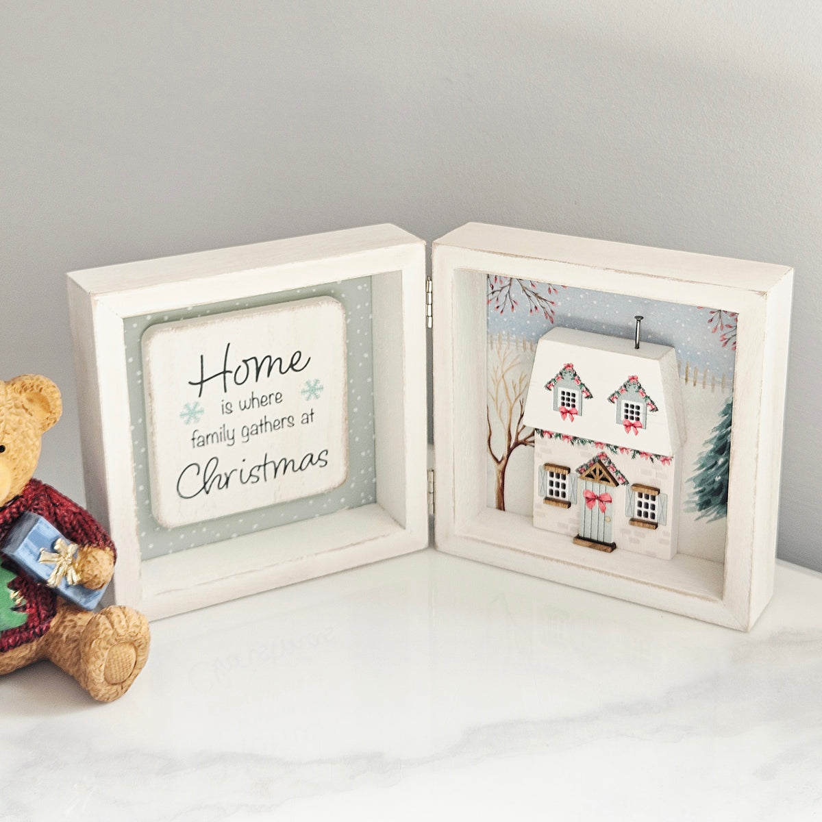 Holly Cottage Christmas Hinged Wooden Plaque 3D Cottage Designs