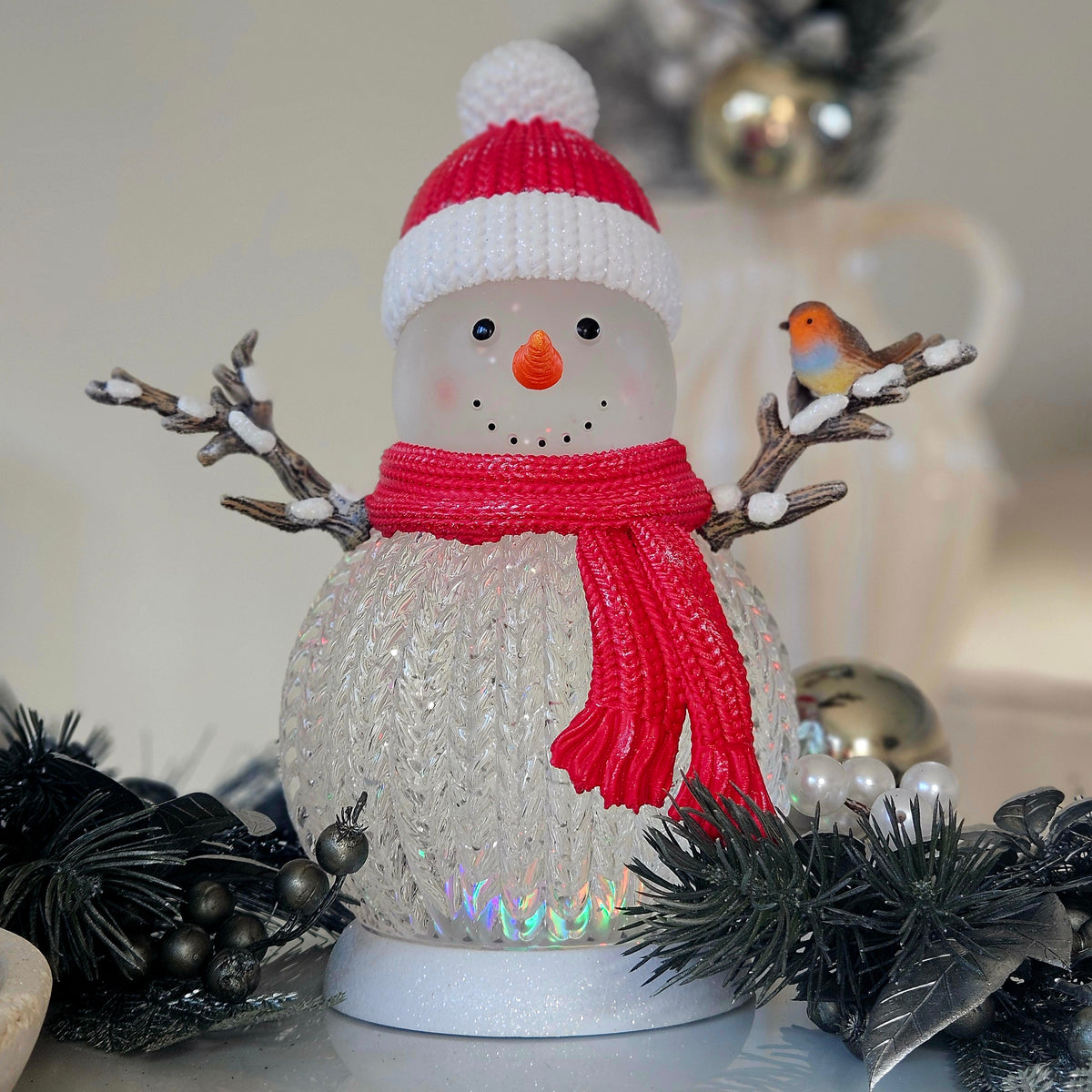 LED Snowman Spinner 27cm - Light Up Christmas Decoration