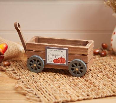 Wooden Pumpkin Cart with moveable wheels and mini plaque