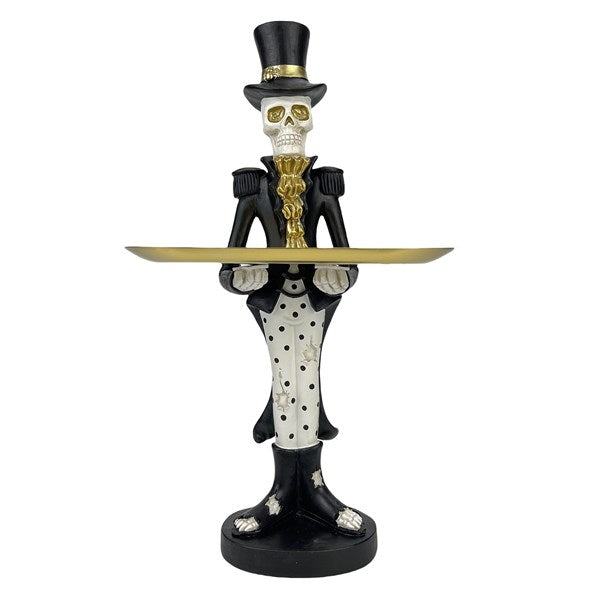 41cm skeleton with serving tray Halloween decoration gothic ornament holding sweets for spooky home décor