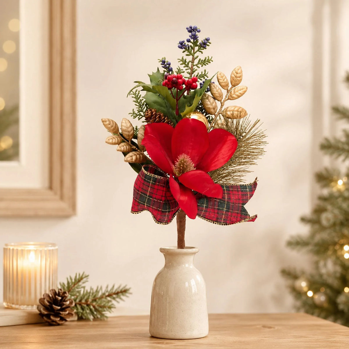 Magnolia Christmas Tree Pick with Bauble & Bow | 40cm