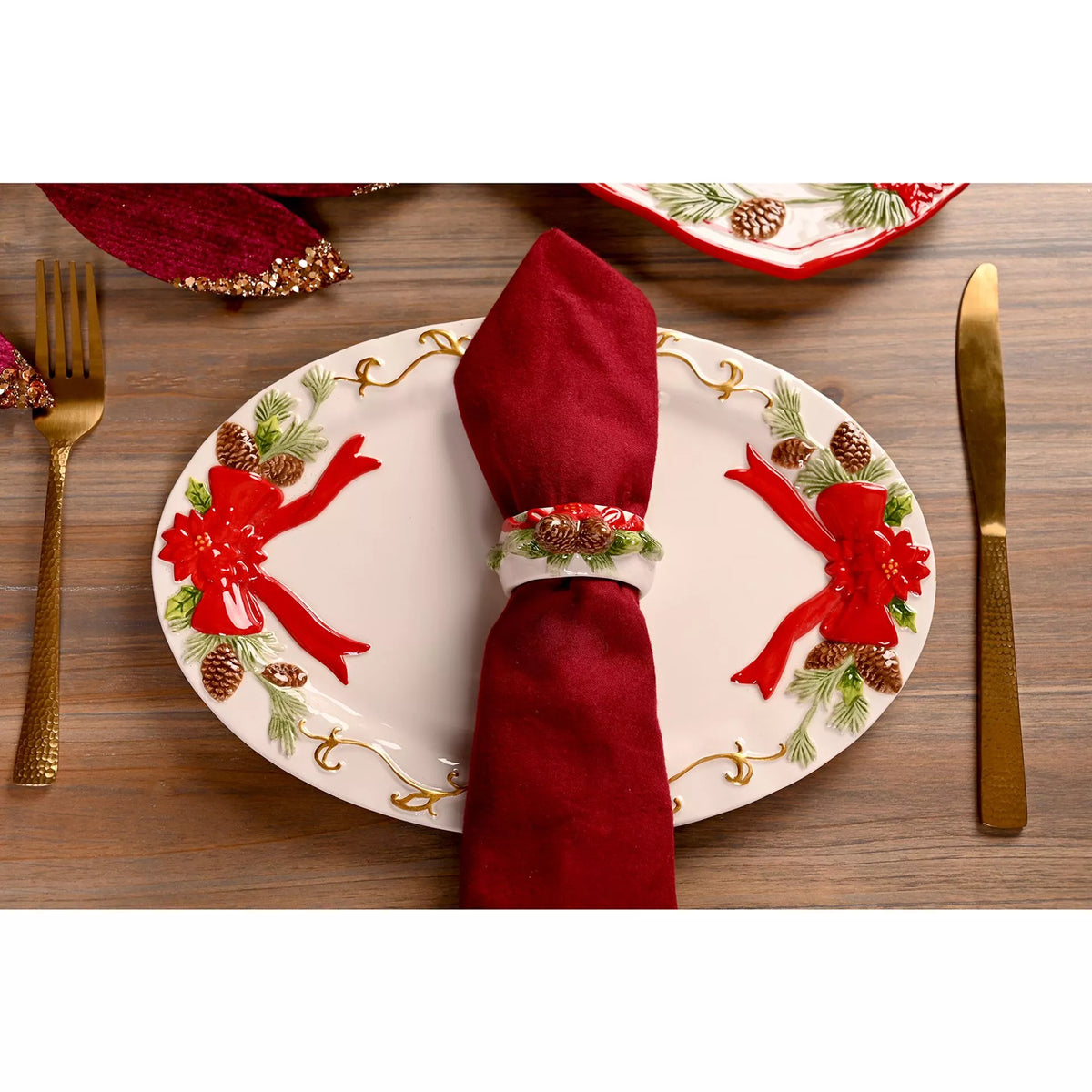 Poinsettia Christmas Serving Platter | Ceramic Festive Dish