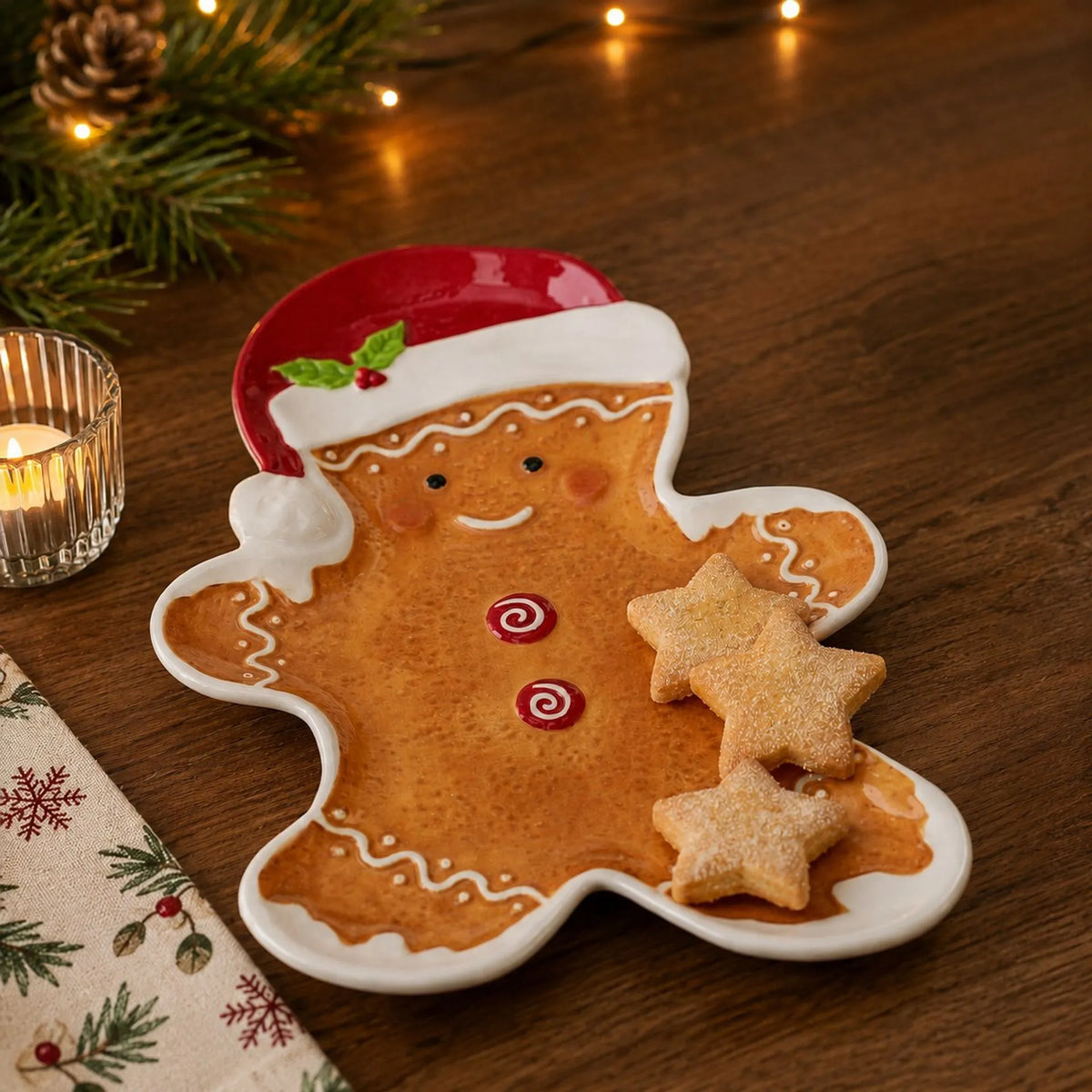 Ceramic gingerbread Christmas serving plate for festive treats