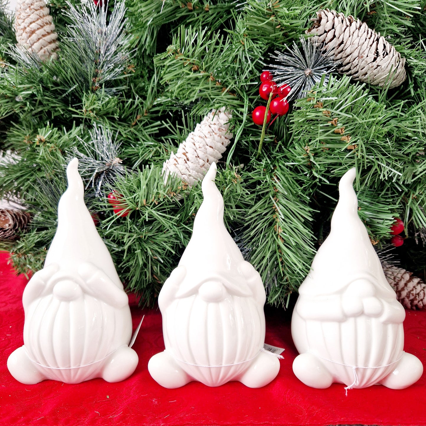 see hear speak white ceramic gonk set