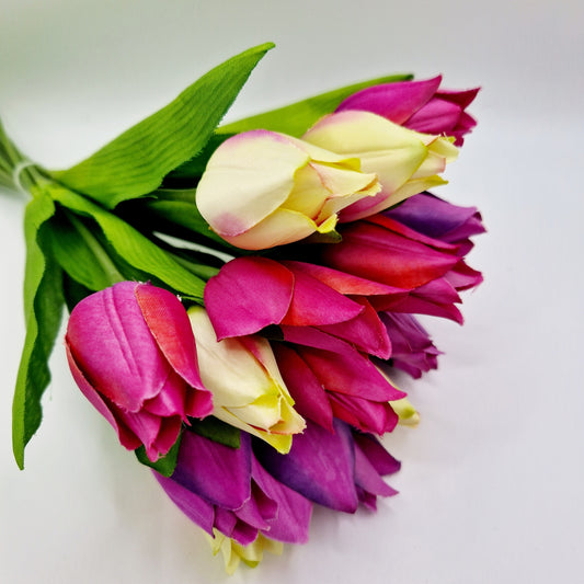 colourful bunch Of Pink And Purple Tulips With Thing Stems And Vibrant Pink And Purple Petals. 28cm