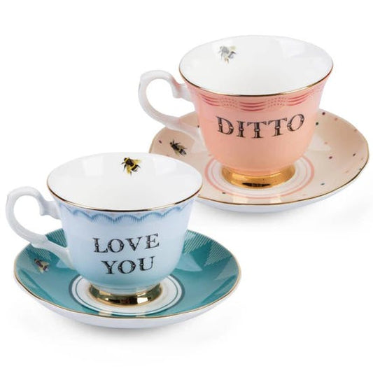 Set of 2 Cup & Saucer Love You/Ditto