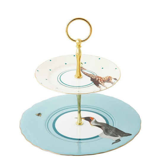 Yvonne ellen 2 tier cake stand with penguin and giraffe detail and real gold leaf