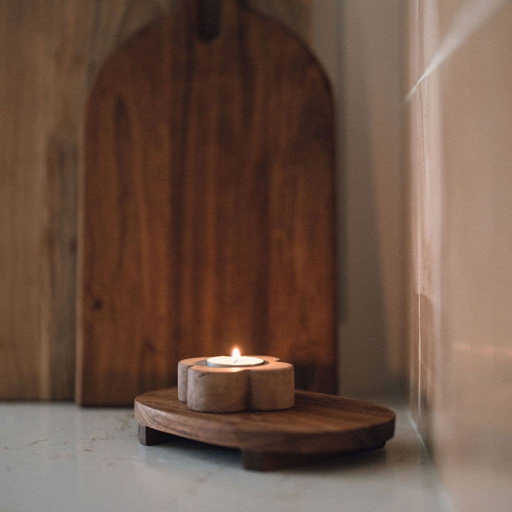 Mende Acacia Wood Tea Light Holder | Wooden Candle Holder