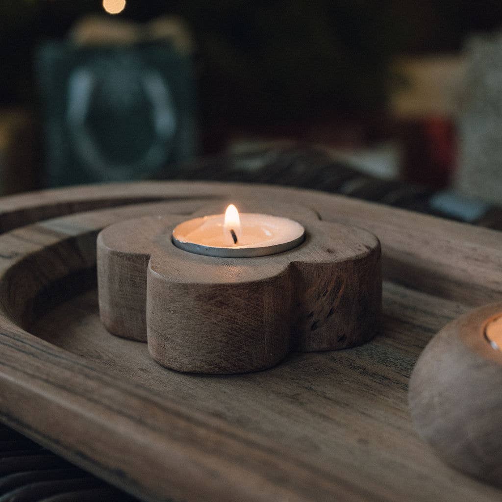 Mende Acacia Wood Tea Light Holder | Wooden Candle Holder