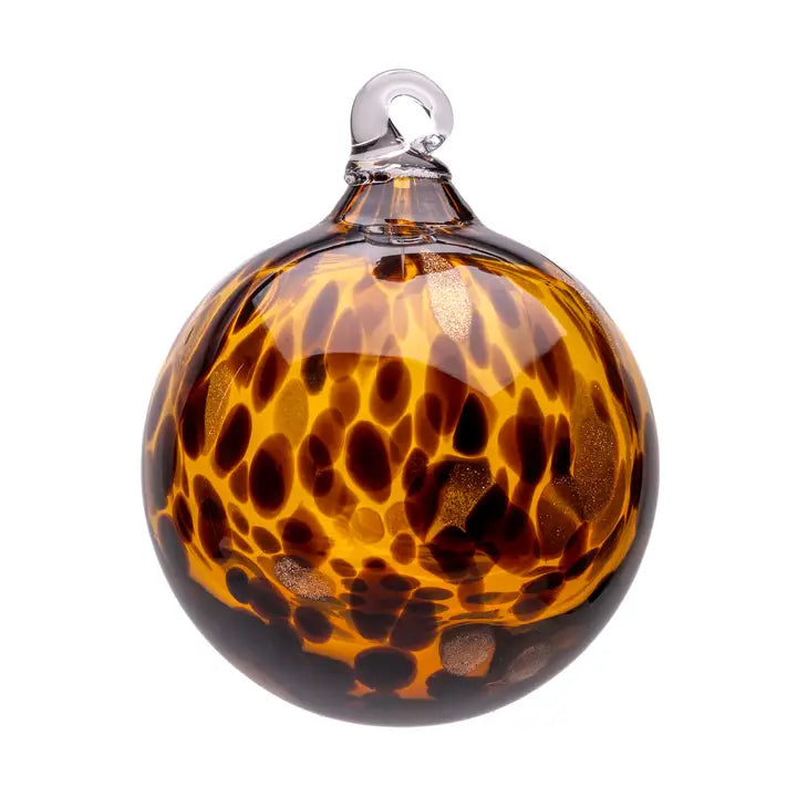Tortoiseshell leopard patterned glass ornament with silver hook for christmas tree bauble decoration 