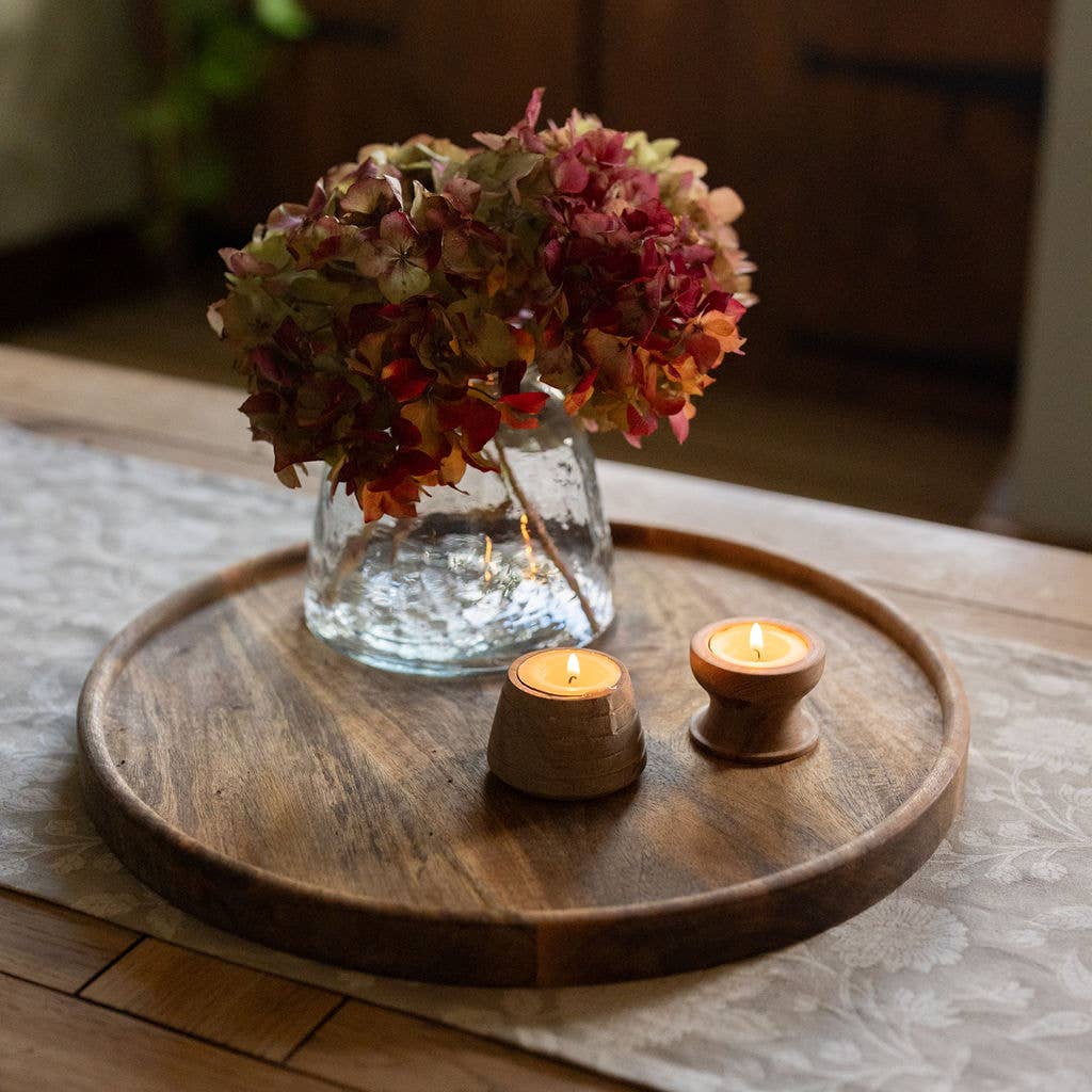 Tulle Acacia Wood Tea Light Holder | Grooved Wood Candle Holder