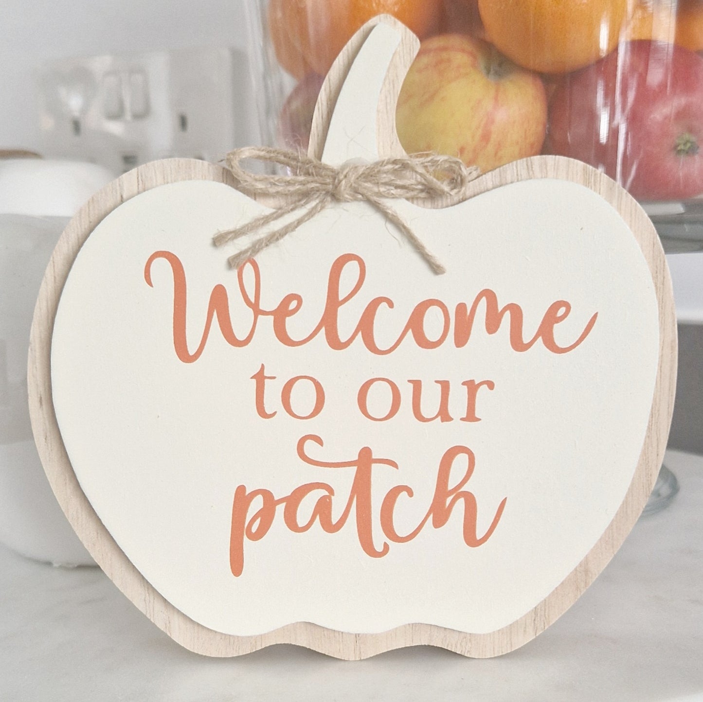 WELCOME TO OUR PATCH PUMPKIN SHAPED PLAQUE CREAM AND ORANGE