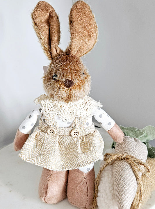 Girl standing rabbit 28cm spotty top and dungarees 