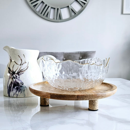 Clear glass wavy bowl with gold rim 20cm