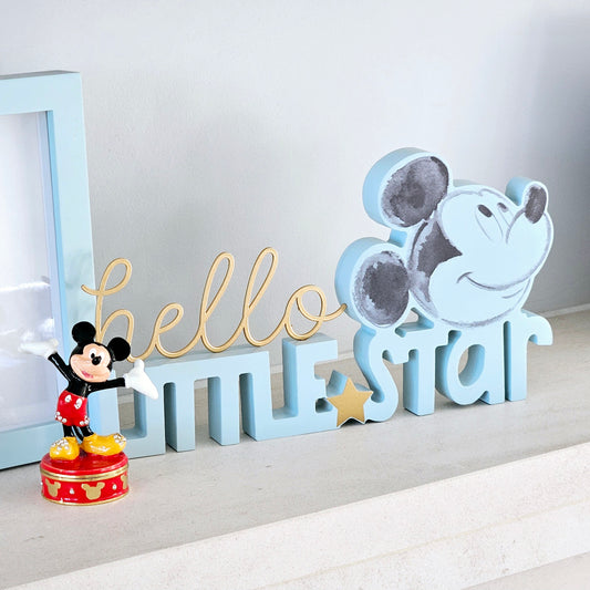 Hello little star Mickey Mouse blue and gold mantel plaque