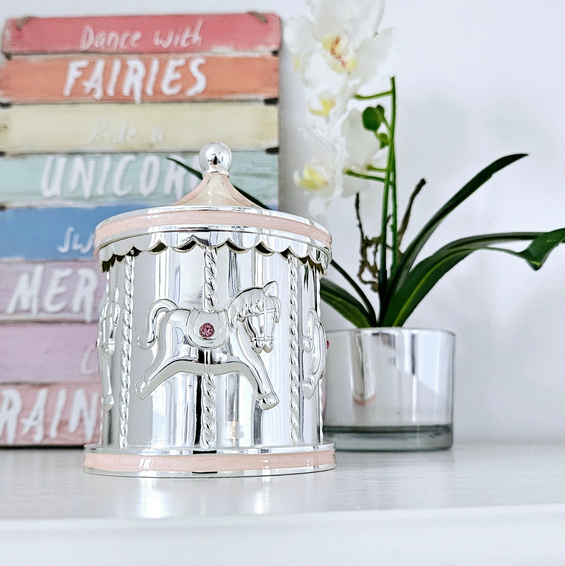 Sliverplated Pink Carousel money box