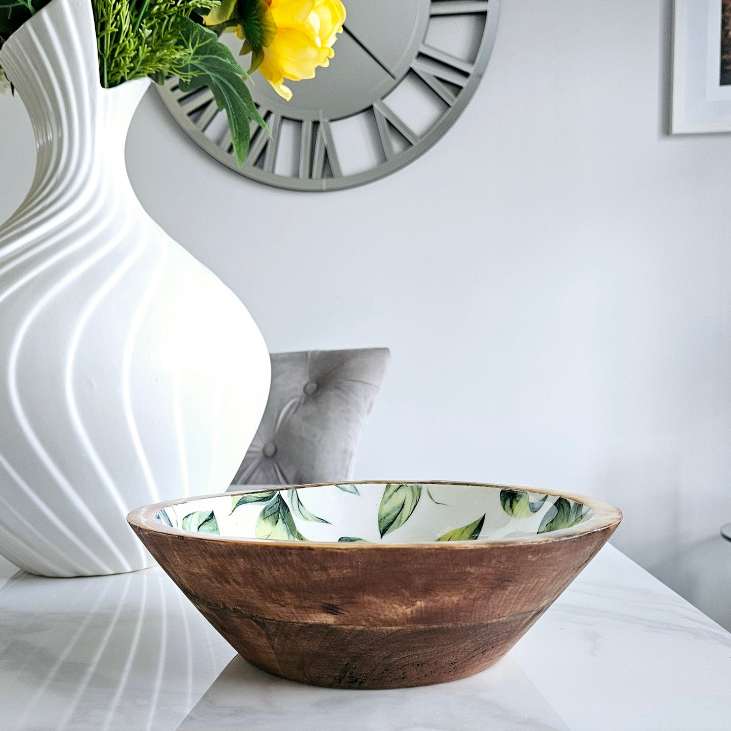 Handcrafted lemon and leaves mango wooden bowl