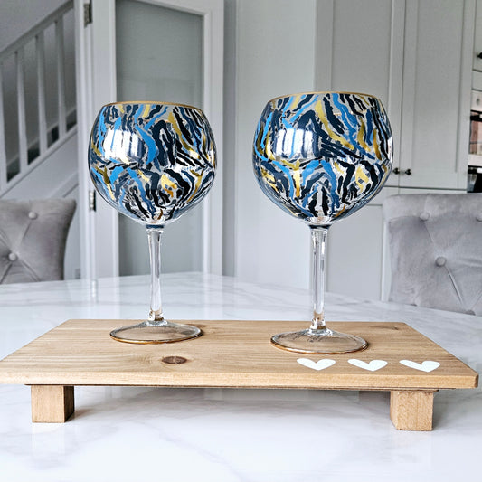 frida set of 2 zebra print gold and blue gin glasses