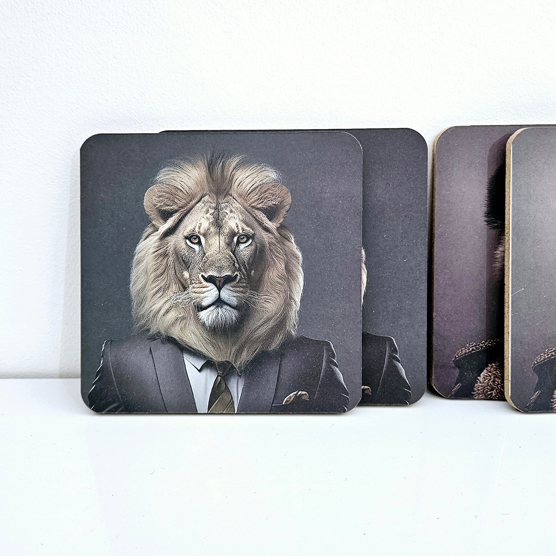 set of 6 jungle cynocephaly coasters lion tiger polar bear