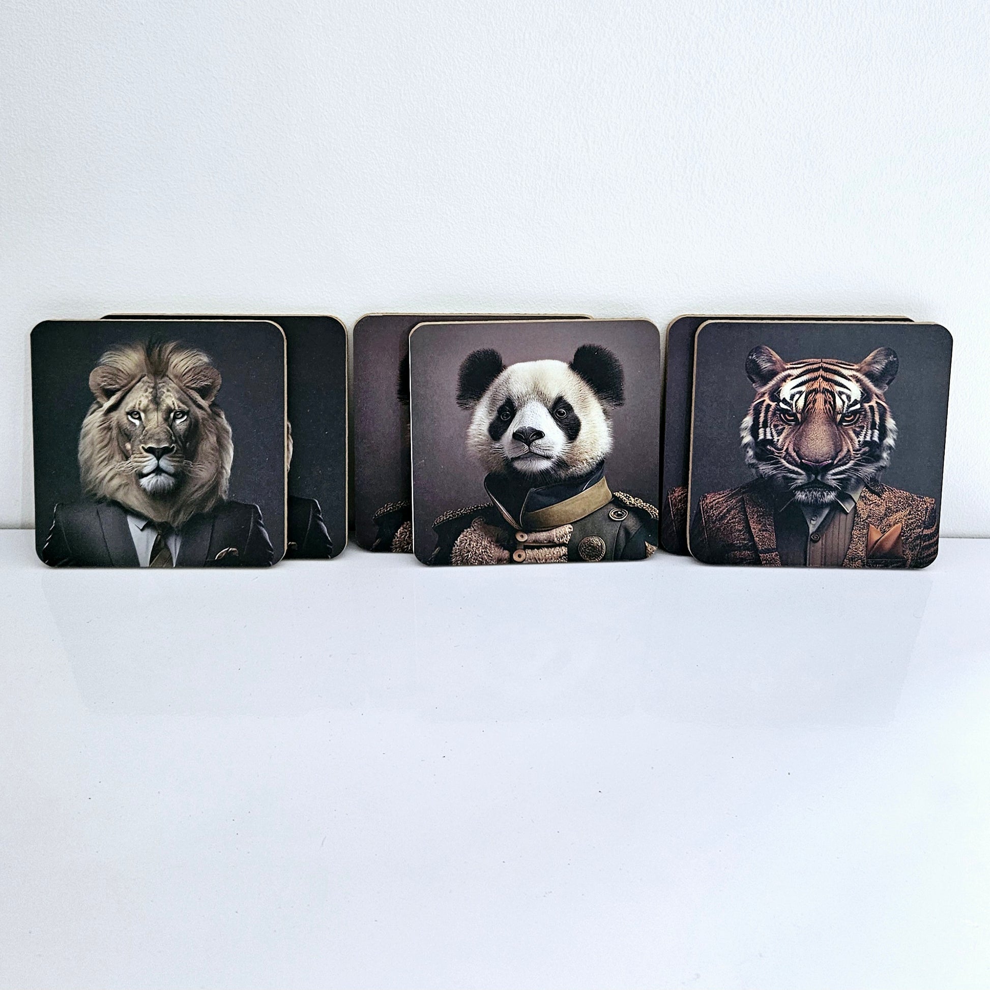 Jungle cynocephaly 6 piece coaster set with lion tiger and bear images