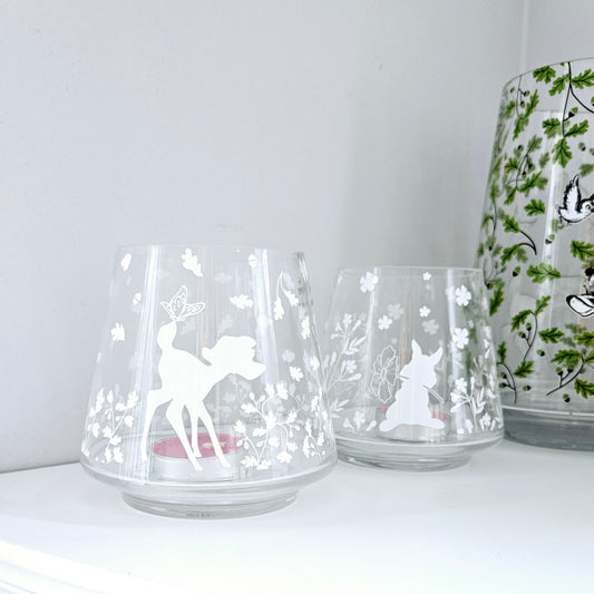 bambi and thumper glass tea light set with stunning details 